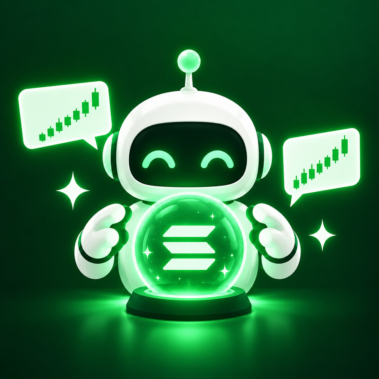 $AP Agent Predict robot mascot holding a glowing Solana crystal ball
